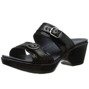 Dansko Black Leather Wedge Slide Sandals Adjustable Buckle Straps Womens 37
